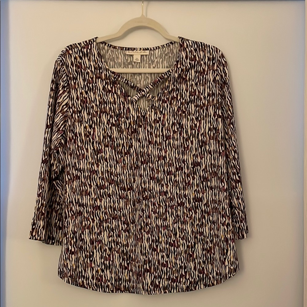 Emailine XL Women's Patterned Top with crisscross design top opening.